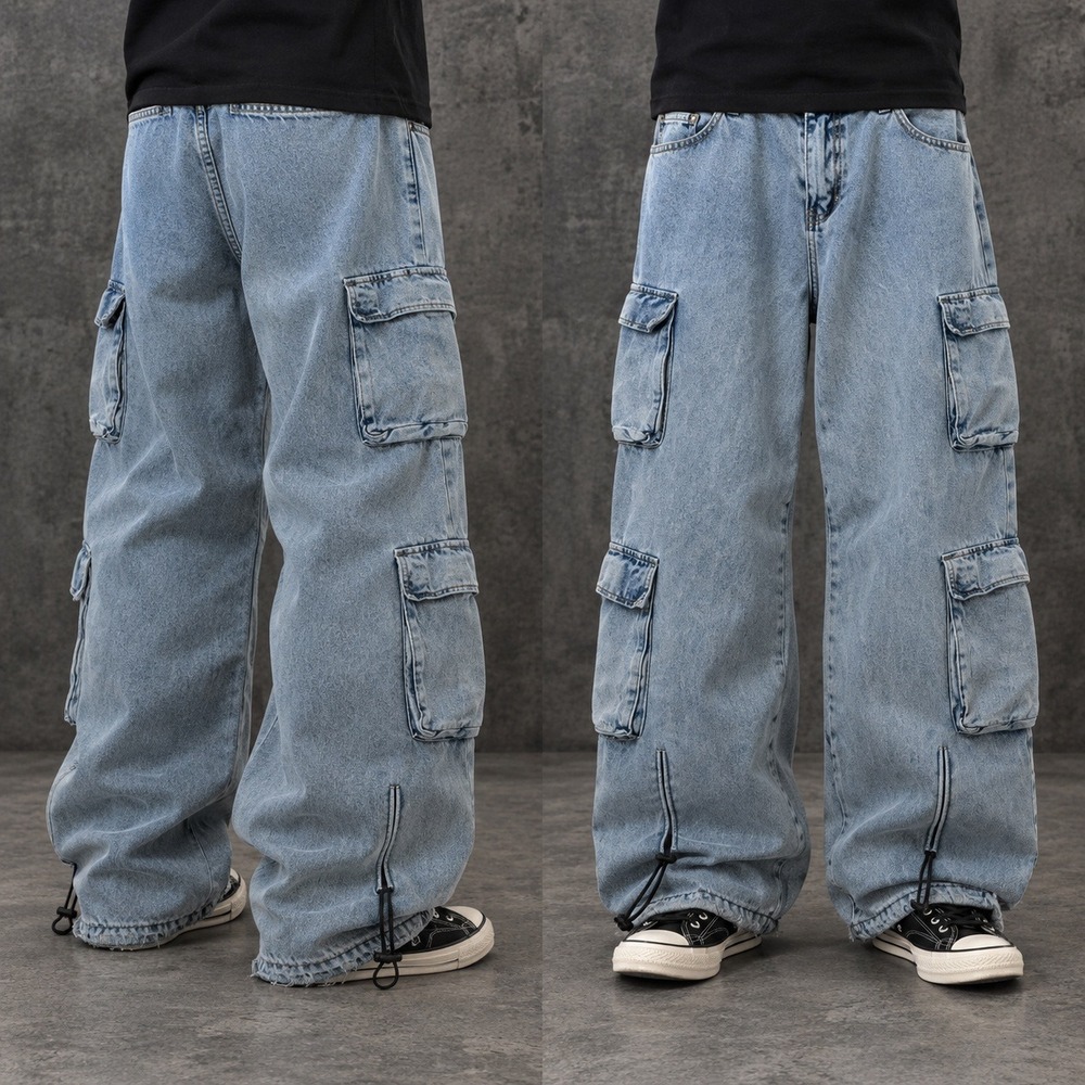 26x30 Blue Baggy Wide Leg Skater Cargo Jeans Y2K Grunge Vintage